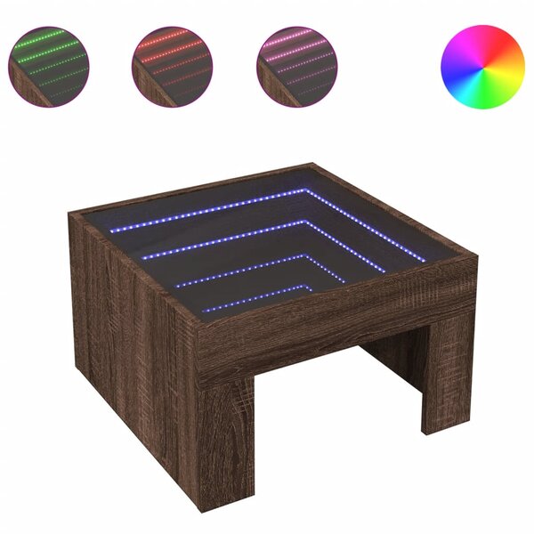 vidaXL Table basse avec LED infini chêne marron 50x50x30 cm