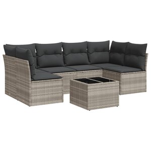 vidaXL Salon de jardin avec coussins 7 Pièces gris clair résine tressée