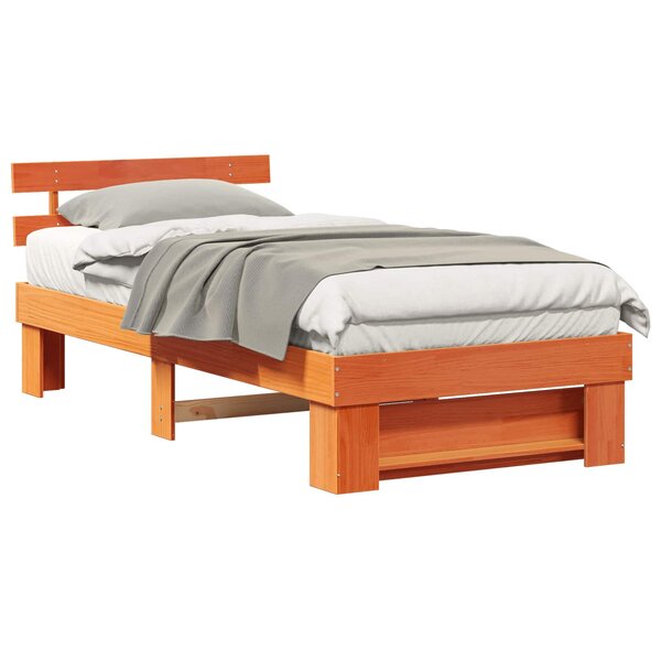 vidaXL Cadre de lit avec tête de lit Brun cire 75 x 190 cm Pin massif
