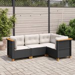 vidaXL Salon de jardin 4 Pièces avec coussins noir résine tressée