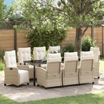 vidaXL Ensemble de Salle à Manger de Jardin 9 Pièces Beige en Rotin Poly