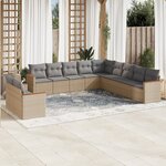 vidaXL Salon de jardin et coussins 11 Pièces mélange beige résine tressée