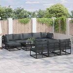 vidaXL Ensemble de canapé de jardin avec coussin 10 Pièces Noir Aluminium