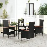 vidaXL Chaises de jardin lot de 4 avec coussins Résine tressée Noir
