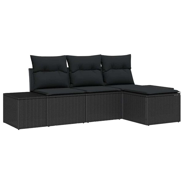 vidaXL Ensemble de canapé de jardin avec coussin 4 Pièces Noir