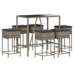 vidaXL Ensemble de bar de jardin 7 Pièces avec coussins gris poly rotin