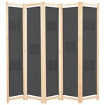 vidaXL Cloison de séparation 5 panneaux Gris 200 x 170 x 4 cm Tissu