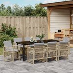 Ensemble de Salle à Manger de Jardin 9 Pièces avec Coussins Beige Rattan Poly