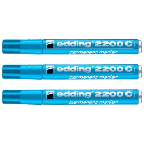 Marqueur Permanent 2200C Corps Alu Pointe Biseau Bleu clair 1-5 mm x 3 EDDING