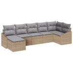 vidaXL Ensemble de Canapé de Jardin 7 Pièces avec Coussins Beige Poly Rattan