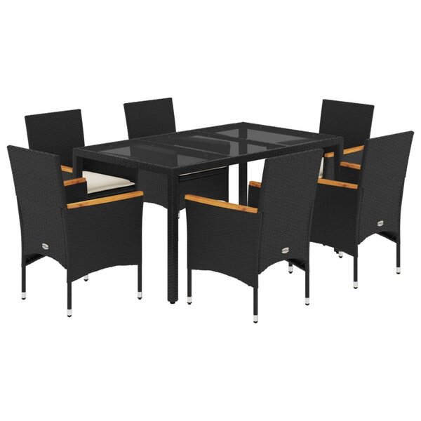 vidaXL Ensemble à manger de jardin et coussins 7 Pièces noir rotin acacia