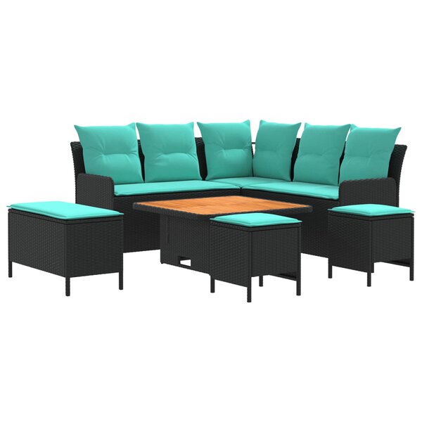 vidaXL Ensembles de meubles 7 Pièces Noir et turquoise Rotin PE