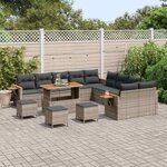 vidaXL Ensemble de canapé de jardin 14 Pièces Gris polyrotin