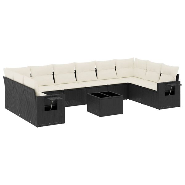vidaXL Salon de jardin 11 Pièces avec coussins noir résine tressée