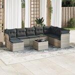 vidaXL Salon de jardin 9 Pièces avec coussins gris clair résine tressée