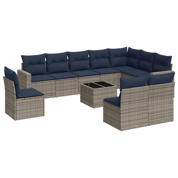 vidaXL Salon de jardin 11 Pièces avec coussins gris résine tressée