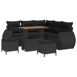 Canapé de jardin de 8 pièces avec coussins en poly rattan noir acacia