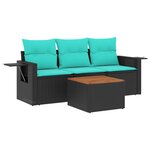 vidaXL Salon de jardin 4 Pièces avec coussins noir résine tressée