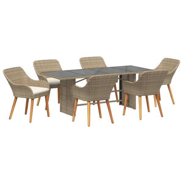 vidaXL Ensemble de Salle à Manger 7 Pièces Beige Poly Rattan