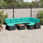 vidaXL Salon de jardin 10 Pièces avec coussins noir résine tressée