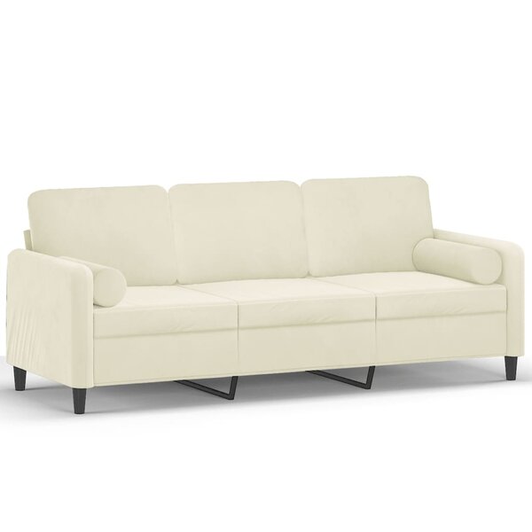 vidaXL Canapé 3 places avec oreillers décoratifs crème 180 cm velours
