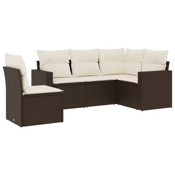 vidaXL Salon de jardin avec coussins 5 Pièces marron résine tressée
