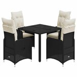 vidaXL Ensemble de bistro de jardin 5 Pièces coussins noir poly rotin