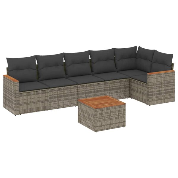 vidaXL Salon de jardin avec coussins 7 Pièces gris résine tressée