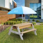 AXI Table de pique-nique à sable et eau et parasol Marron et blanc
