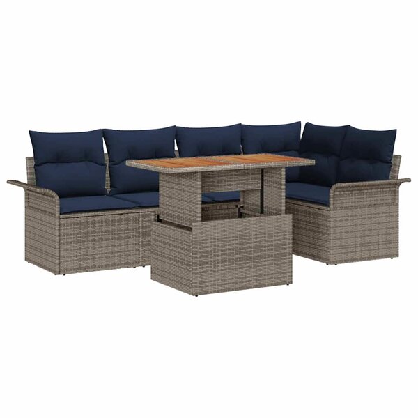 vidaXL Ensemble de canapé de jardin 6 Pièces Gris et bleu marine