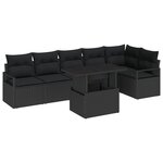 Ensemble de Canapé de Jardin 7 Pièces avec Coussins en Rattan Noir