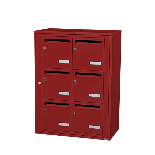 Bloc collectif Leabox 2x3  grade 3  simple face  intérieur  fixation murale  rouge brun ral 3011 finition brillante