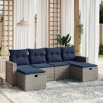vidaXL Salon de jardin 6 Pièces avec coussins gris résine tressée