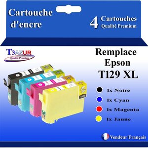 T3AZUR- 4x Cartouches Compatibles avec Epson T1291 T1292 T1293 T1294 remplace Epson Stylus Office BX630FW BX635FWD BX925FWD BX935FWD