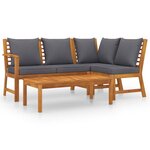 vidaXL Salon de jardin 4 Pièces avec coussin Bois d'acacia solide