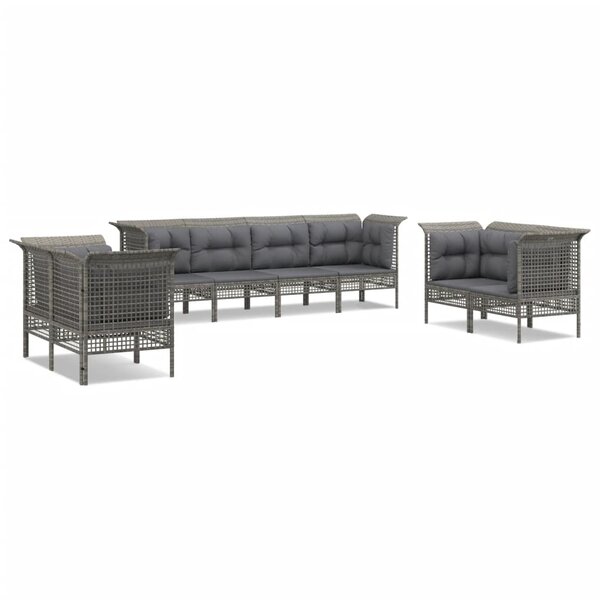 vidaXL Salon de jardin 8 Pièces avec coussins Gris Résine tressée