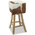 vidaXL Tabouret de bar cuir de chèvre et bois de teck solide
