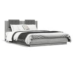 vidaXL Cadre de lit tête de lit et lumières LED sonoma gris 150x200 cm