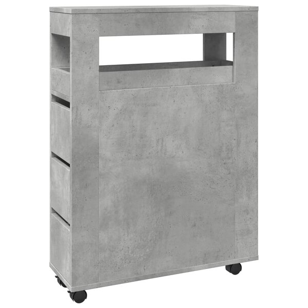 vidaXL Meuble étroit de salle de bain à roulettes gris béton