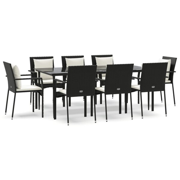 vidaXL Ensemble à manger jardin 9Pièces et coussins noir résine tressée