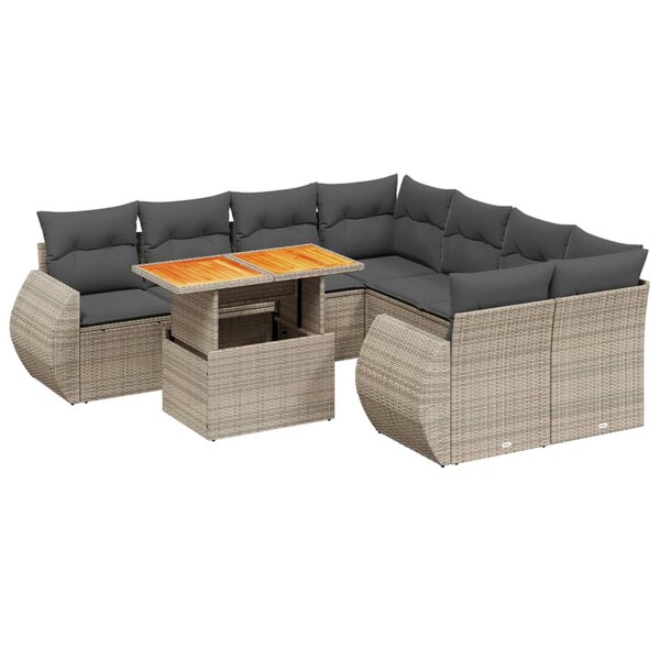 vidaXL Salon de jardin 9 Pièces avec coussins gris résine tressée