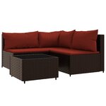vidaXL Salon de jardin 4 Pièces avec coussins Marron Résine tressée