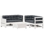 vidaXL Salon de jardin 5 Pièces avec coussins blanc bois massif de pin