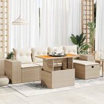 vidaXL Salon de jardin 6 Pièces avec coussins beige résine tressée acacia