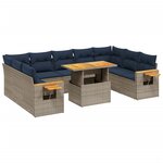 vidaXL Salon de jardin 11 Pièces avec coussins gris résine tressée