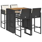 vidaXL Ensemble de bar de jardin 5 Pièces avec coussins noir poly rotin
