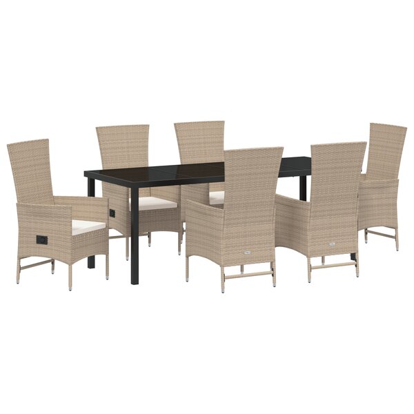 vidaXL Ensemble de salle à manger de jardin de 7 pièces avec coussins - Rotin poly beige