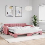 vidaXL Lit de jour avec lit gigogne et matelas rose 100x200 cm velours