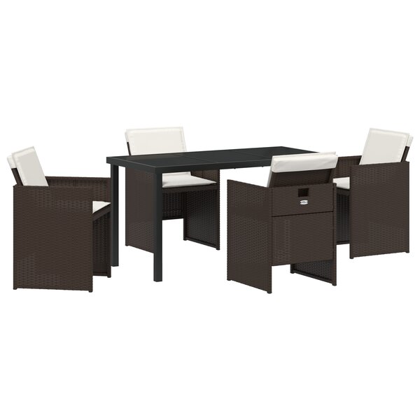 vidaXL Ensemble de salle à manger de jardin 5 pièces avec coussins en poly rattan marron