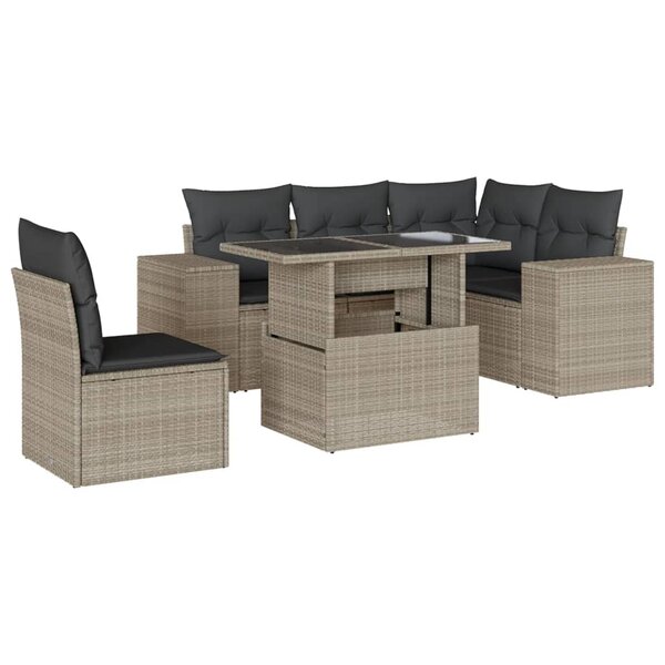 vidaXL Salon de jardin 6 Pièces avec coussins gris clair résine tressée